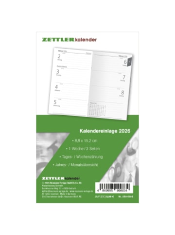 TeNeues Calendars & Stationery Kalender - Zettler Kalenderersatzeinlage TP 1W/2S 2026 - Ersatzkalendarium 9 &t