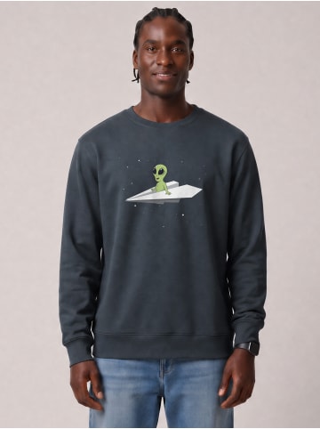 wat? Apparel Sweatshirt Alien on a paper plane in India Ink Grey