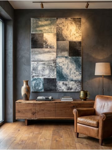 KADIMA DESIGN Teppich Kurzflor Waschbar Karo LATEMAR Strapazierfähig OEKO-TEX in Blau