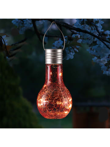 MARELIDA LED Solar Glühbirne Crackle Bruchglasoptik H: 17cm in rot