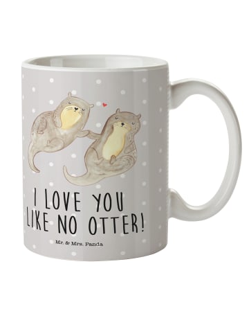 Mr. & Mrs. Panda Plastikbecher Otter Hände halten mit Spruch in Grau Pastell