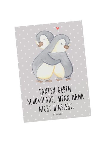 Mr. & Mrs. Panda Ansichtskarte Tante Schokolade mit Spruch in Grau Pastell
