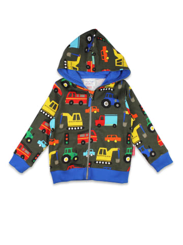 Toby Tiger Sweatjacke mit Kapuze und Fahrzeug Print in grau