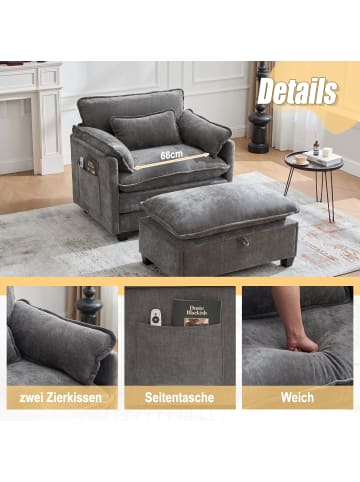 ABRIHOME Sessel-Fußhocker mit Stauraum, Samt-Loungesessel in Grau