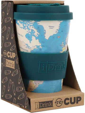 i-Drink RPET-Kaffeebecher mit Silikonverschluss 435 ml Becher blaue Karte