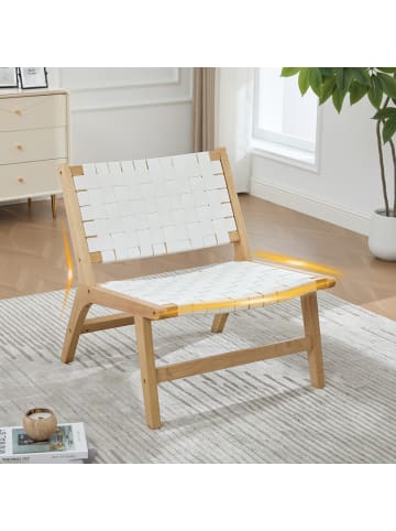 ABRIHOME Freizeitstuhl in Weiß mit Schachbrettmuster und Holzgestell
