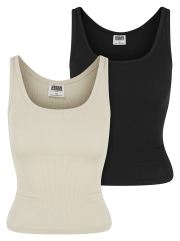 Urban Classics Urban Classics Ladies Organic Basic Rib Top 2-Pack in whitesand+black