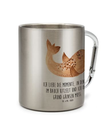 Mr. & Mrs. Panda Kaffeetasse Robbe Liegen mit Spruch in Silber