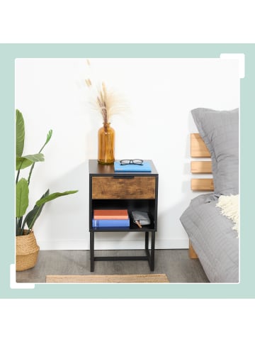 relaxdays Nachttisch in Schwarz/ Braun - (B)40 x  (H)60,5 x (T)41,5 cm