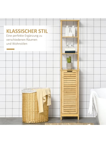 Kleankin Badezimmerschrank-34L x 30B x 173H cm-Naturholz