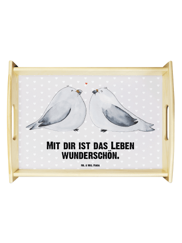 Mr. & Mrs. Panda Tablett Turteltauben Liebe mit Spruch in Grau Pastell