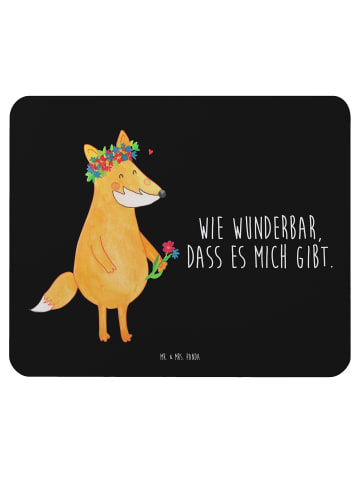 Mr. & Mrs. Panda Mauspad Laptop Fuchs Blumen mit Spruch in Schwarz