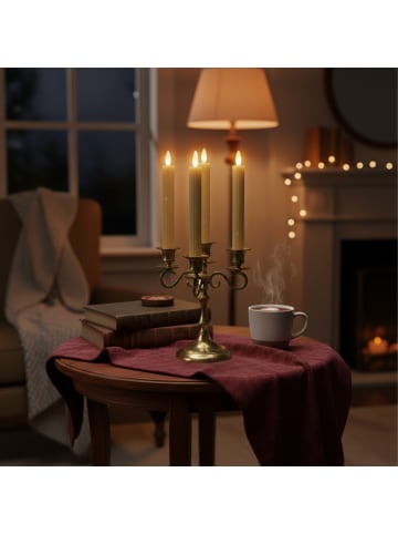 relaxdays 4 x LED Stabkerzen in Beige