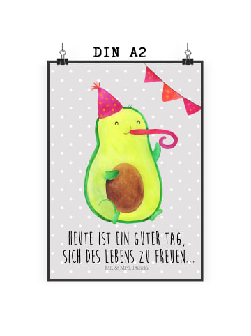 Mr. & Mrs. Panda Poster Avocado Party mit Spruch in Grau Pastell