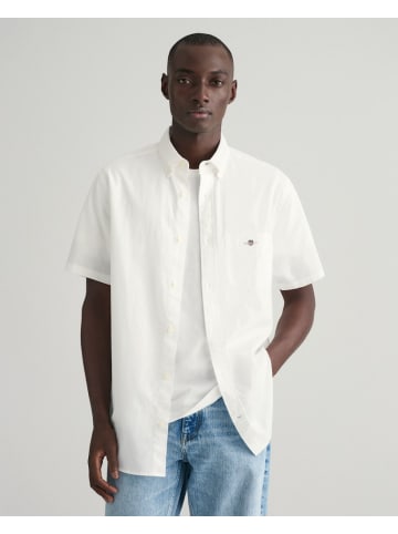 Gant Regular Fit Baumwoll Leinen Kurzarmhemd in Weiß