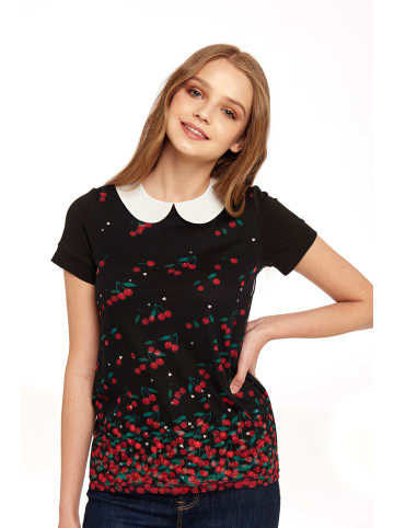 Pussy Deluxe Print-Shirt Falling Cherries Collar in schwarz/allover