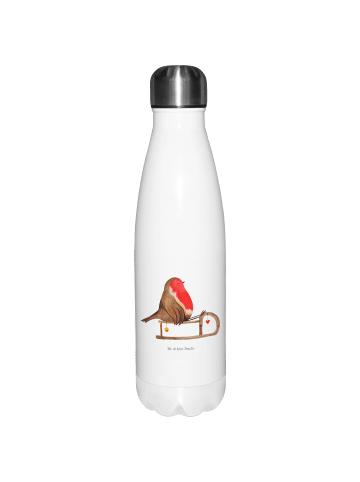 Mr. & Mrs. Panda Wasserflasche Rotkehlchen Schlitten ohne Spruch in Weiß