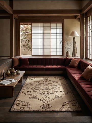 KADIMA DESIGN TINGIR Schlafzimmerteppich 140x200 Natur Wolle Vintage Orient in Natur