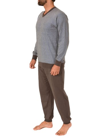 NORMANN langarm Schlafanzug Bündchen Pyjama - 77968 in dunkelgrau