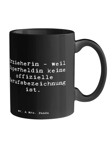 Mr. & Mrs. Panda Tasse Spruch Erzieherin Superheldin mit Spruch in Schwarz