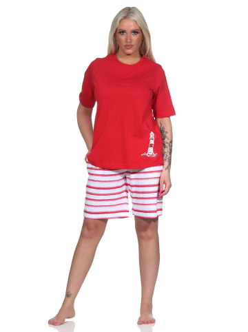 NORMANN kurzarm Shorty Schlafanzug Top Leuchturm - 72915 in rot