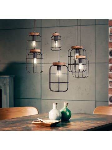 Brilliant Pendelleuchte, 6-flammig Gwen 130x110x45 cm in schwarz stahl/holz