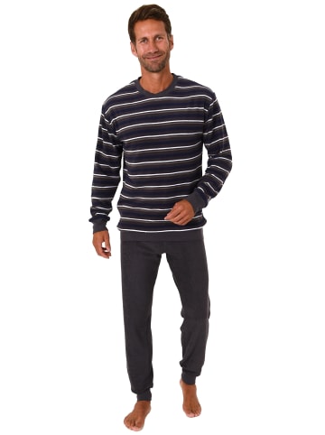 NORMANN Frottee Schlafanzug Bündchen Streifen langarm Pyjama - 51733 in navy