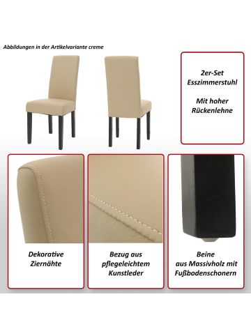 MCW 2er-Set Esszimmerstuhl N66, Creme, schwarze Beine