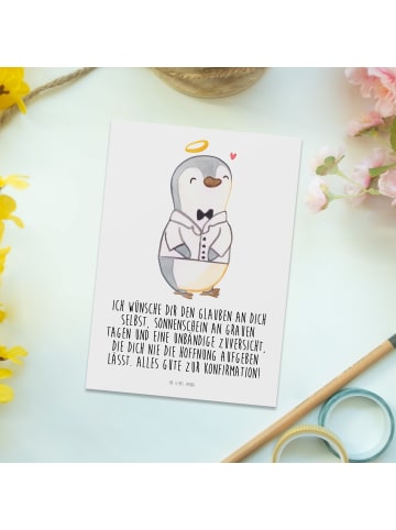 Mr. & Mrs. Panda Postkarte Pinguin Konfirmation Hemd mit Spruch in Weiß