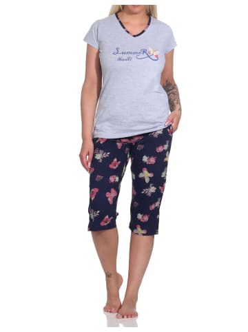 NORMANN kurzarm Capri Schlafanzug Schmetterling - 78855 in grau