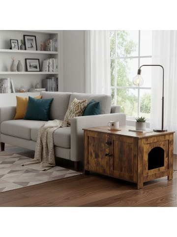 relaxdays Katzenschrank in Dunkelbraun - (B)78,5 x (H)46 x (T)44,5 cm