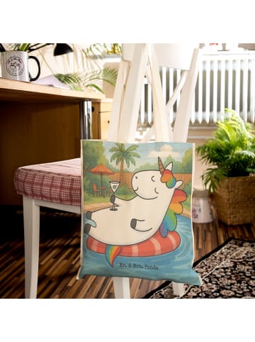 Mr. & Mrs. Panda Schultertasche Einhorn Blümchentail Design ohne Spruch in Weiß