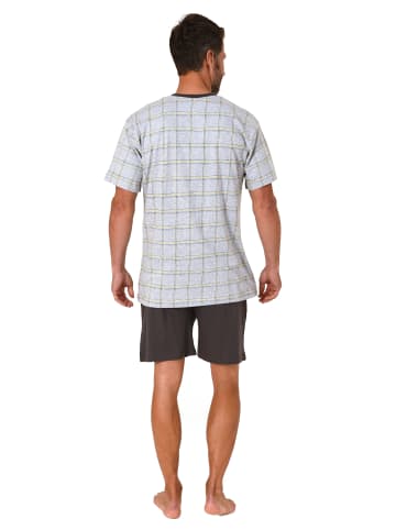 NORMANN kurzarm Schlafanzug Shorty Pyjama karierten Oberteil - 71938 in Grau