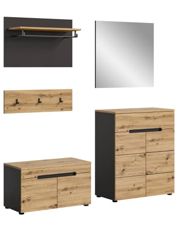 xonox.home Garderoben-Set  (B/H/T: 175x180x37 cm) in Basalt grau und Artisan Nachbildung