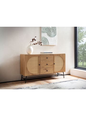 KADIMA DESIGN Sideboard 140x80x40 cm Kommode Eiche-Dekor mit Rattan Geflecht