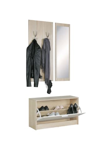 KADIMA DESIGN Wandgarderobe DELFT mit Spiegel, Weiß, 8 Paar Schuhe, 10 Haken in Beige