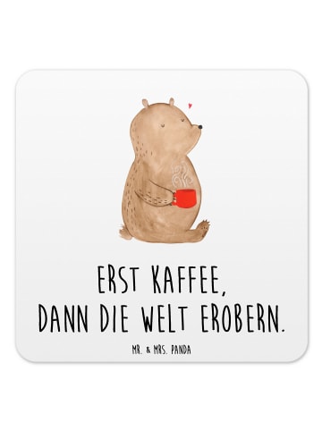 Mr. & Mrs. Panda Tischuntersetzer Bär Kaffee mit Spruch in Weiß