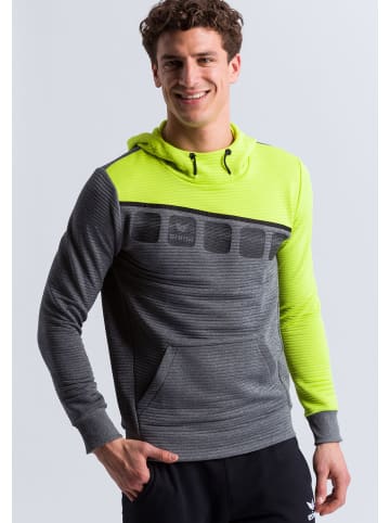 erima 5-C Kapuzensweat in grau melange/lime pop/schwarz