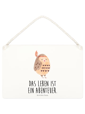 Mr. & Mrs. Panda Schild Eule Federschmuck mit Spruch in Weiß