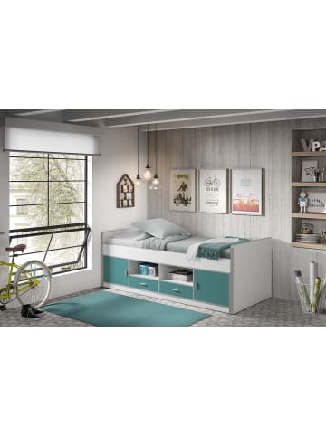 58 aufm Kessel KOJENBETT Kalinda 207x79x98 aus Holzwerkstoff in Weiß/Türkis