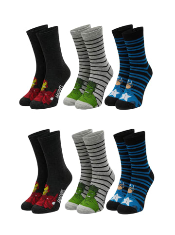 ONOMATO! 6er-Set: Socken Avengers Hulk, Iron Man und Captain America in Mehrfarbig