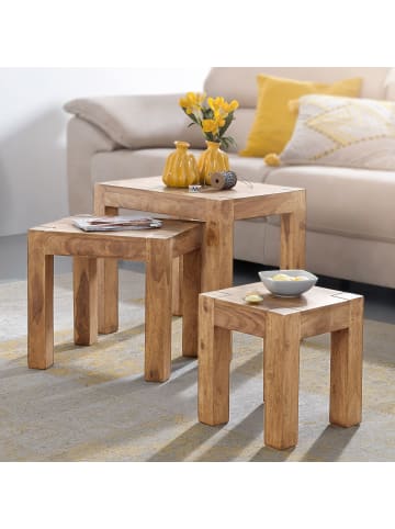 KADIMA DESIGN 3er Set MUMBAI Satztisch Massiv-Holz Wohnzimmer-Tisch in Akazie