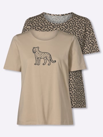 Sieh an! Doppelpack Shirts in beige + beige-schwarz-bedruckt
