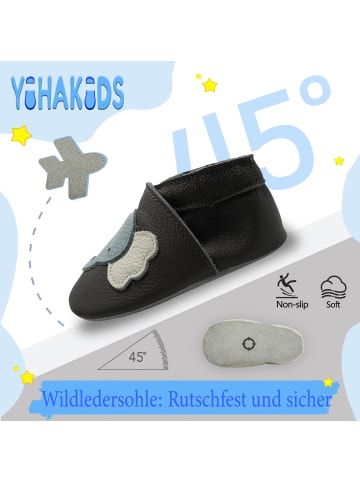 Yalion Leder-Krabbelschuhe "Elefanten" in Schwarz