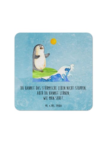 Mr. & Mrs. Panda Tassenuntersetzer Pinguin Surfer mit Spruch in Eisblau