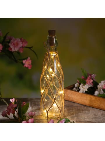 MARELIDA LED Dekoflasche mit Juteseil Leuchtflasche H: 28cm in transparent