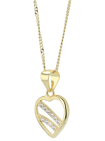 Adeliás Damen Anhänger – Herz Herzanhänger aus 925 Silber mit Zirkonia in gold