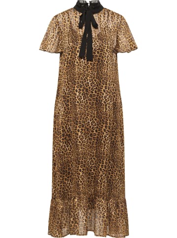 faina Midikleid Mit Leoprint in Braun