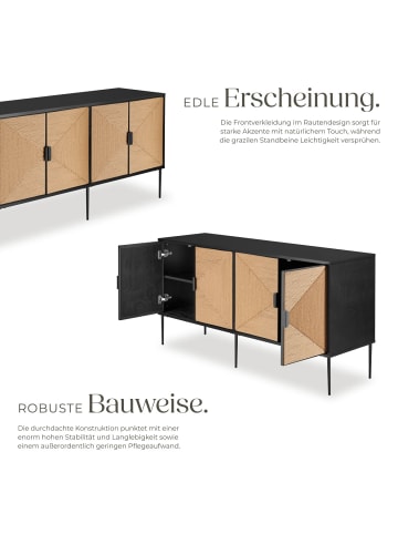 tectake Vitrinenschrank, höhenverstellbare Füße, 150 x 47 x 77 cm