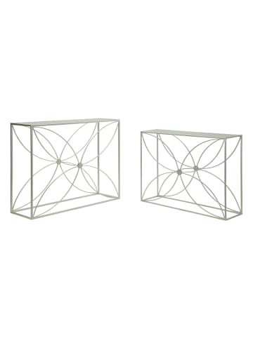 Mauro Ferretti Set aus zwei silbernen Metall-Konsolentischen 100x30x78 cm - 90x25x72 cm